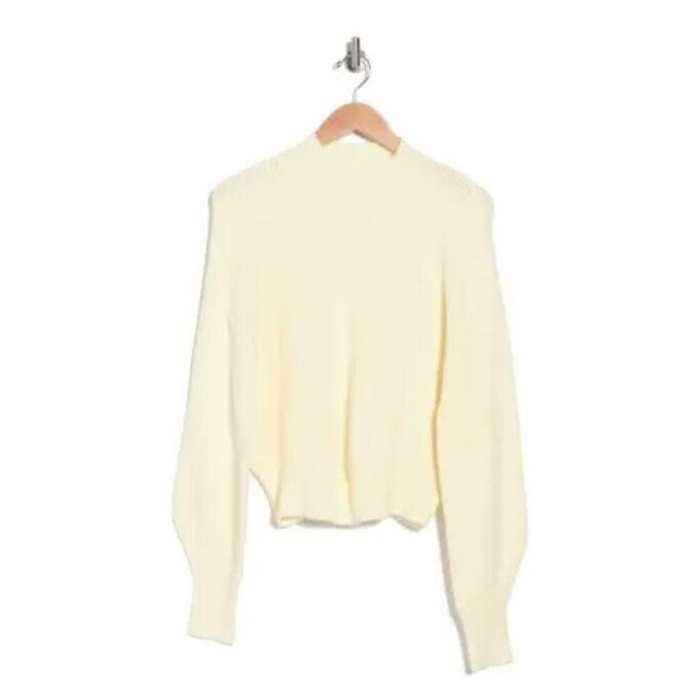 Elodie Women's Mock Neck Long Balloon Sleeve Sweater in Ivory White